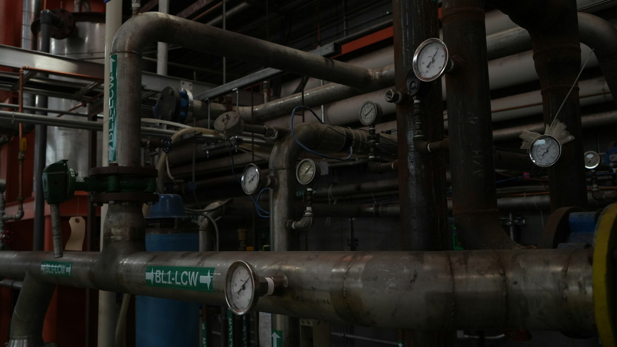 Industrial pipework with valves and pressure gauges